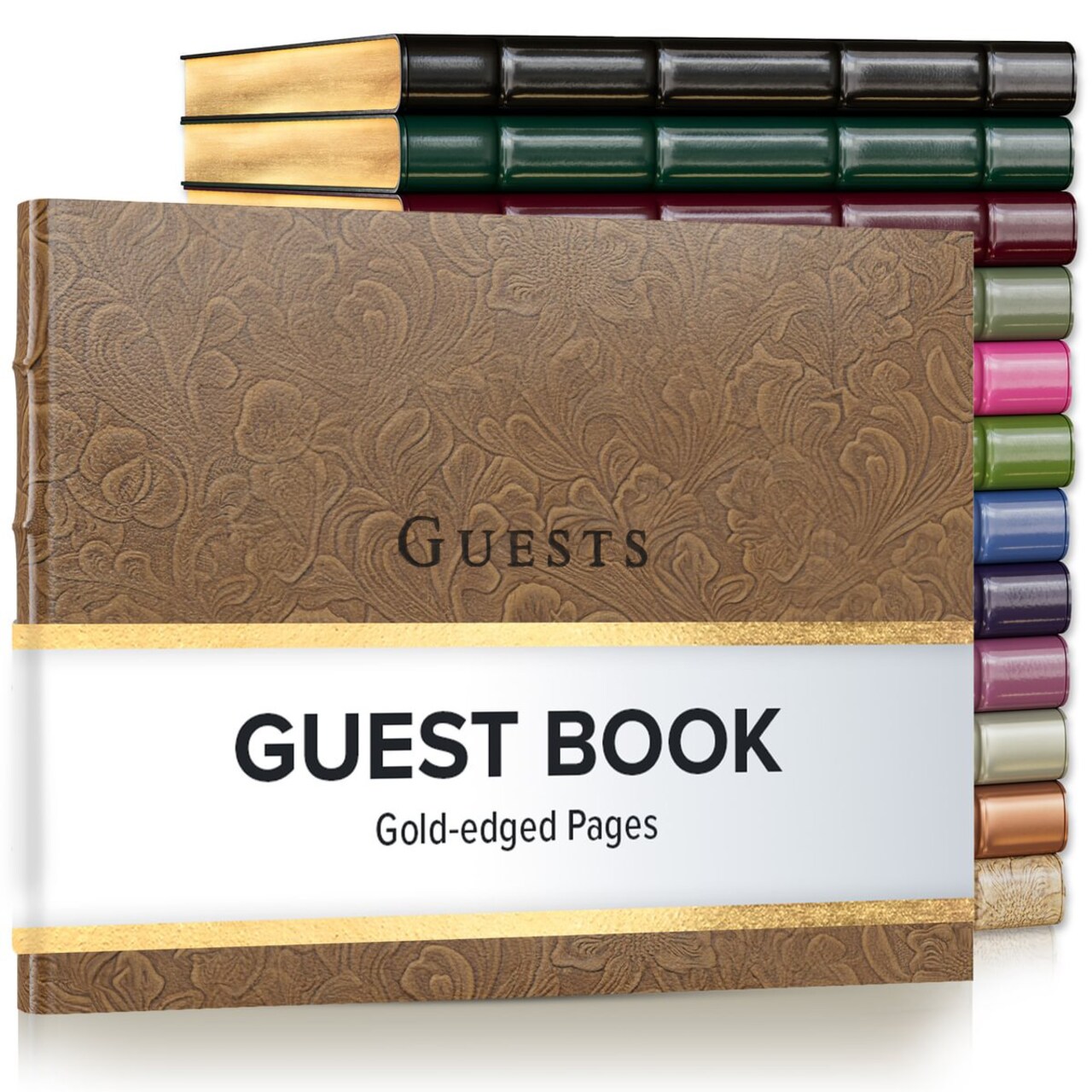 Gallery Leather Guest Book Special Events, add Photos, 192 Lined Pages, Bonded Leather, Hardcover, Gold-Gilded, Guestbook